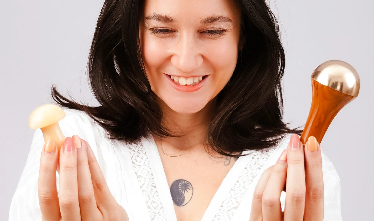 Image of Facial massage technique with Kansa Wand for natural botox effect